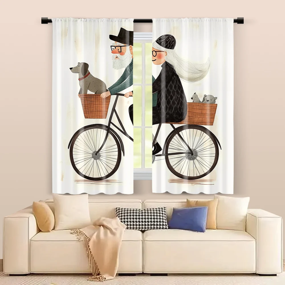 2 pcs, filtering curtains (excluding rods, non-movable, without batteries) A couple riding bicycles (2) for use in bedrooms and