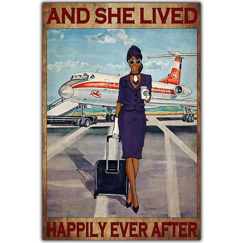 Vintage Art Stewardess Figure Canvas Painting 