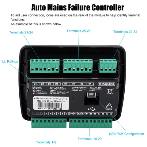Auto Mains Failure Control Module Self‑Starting LCD  Controller DSE4520  Generator Controller