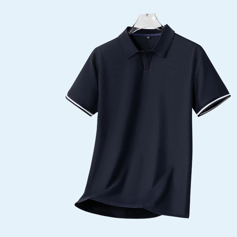 Men Summer Ice Silk Polo Shirt High Elastic Nylon Spandex Anti UV Antibacterial Business Casual Lapel Short Sleeve T Shirts