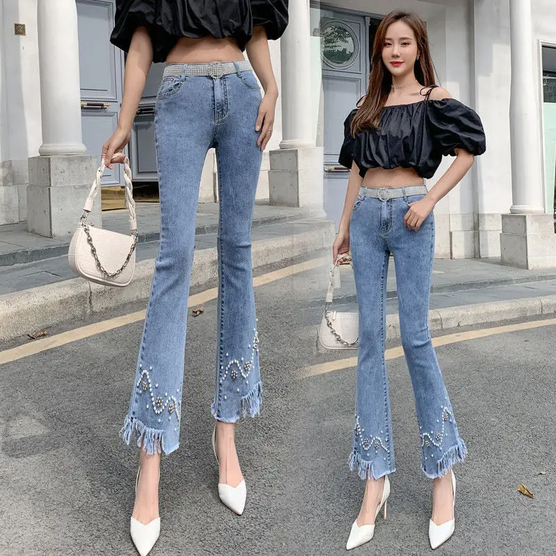 

Fashion High Waisted Jeans Woman Casual Streetwear Lim-Fit Denim Trousers Female Girls Vintage Denim Bell-bottoms Dropshipping