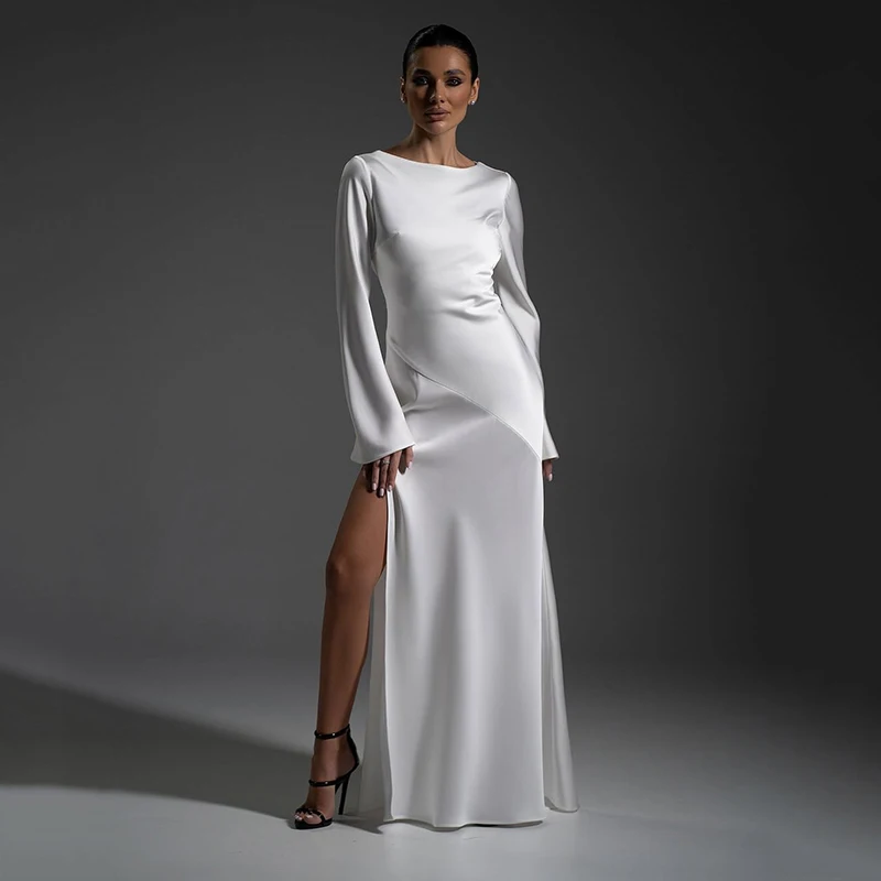 

Eightree 2026 Mermaid Wedding Dresses Long Sleeve Backless Split Wedding Gowns Women Satin Bridal Evening Prom Dress Customized