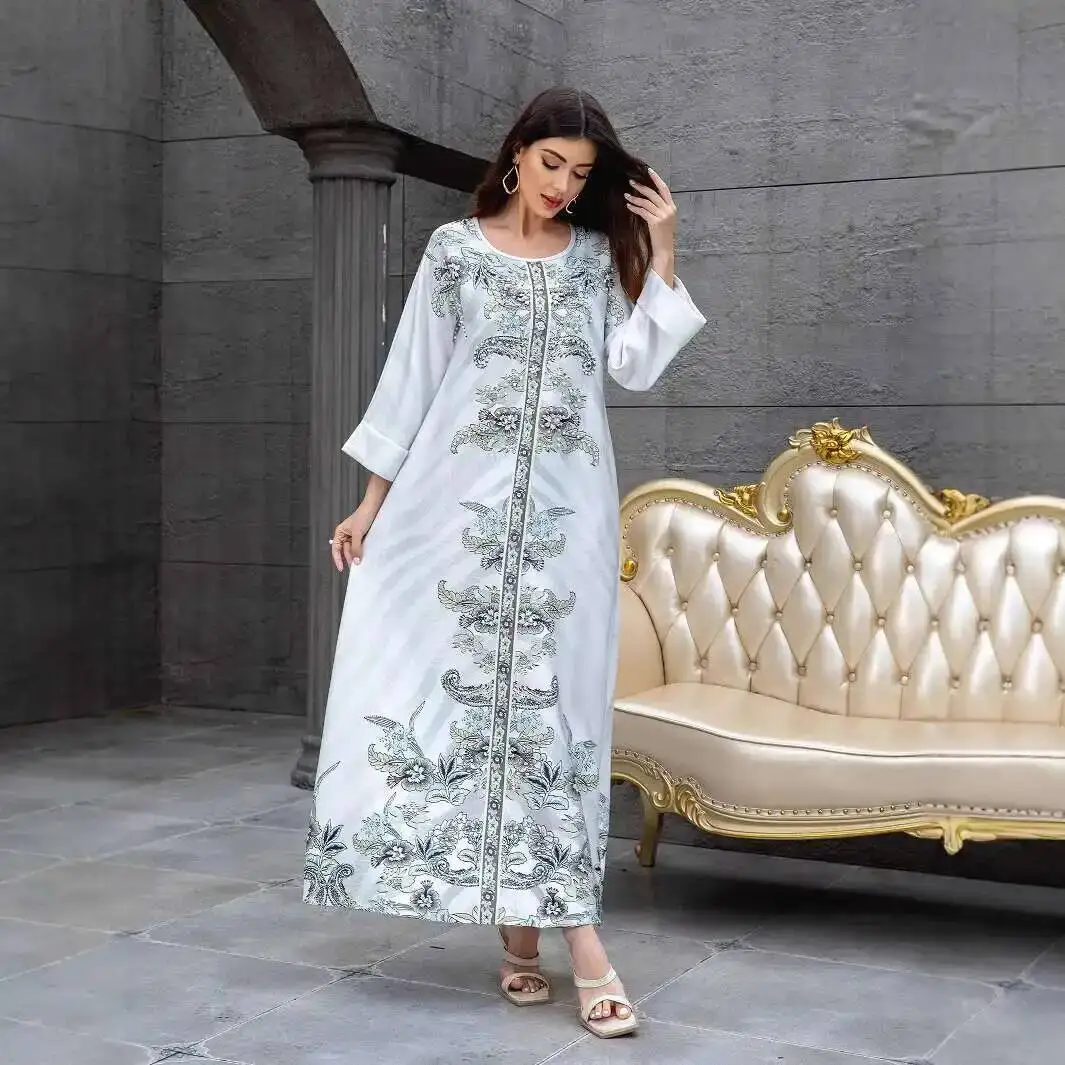 

Элегантное мусульманское платье-кафтан Sw1111 с высокой плотностью ткани, расшитое бисером, с принтом, для женщин, Абайя, Рамадан, Дубай, роскошное исламское платье