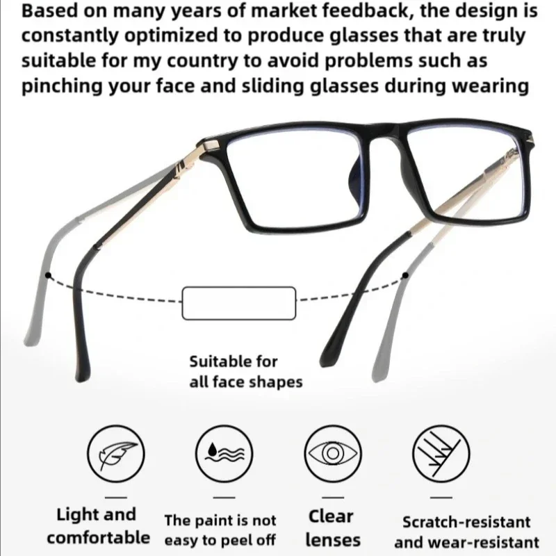 Quadratische multifokale photochrome Presbyopie-Brille für Männer und Frauen, progressive High-Definition-Lese-Anti-Blaulicht-Brille – Detail 3
