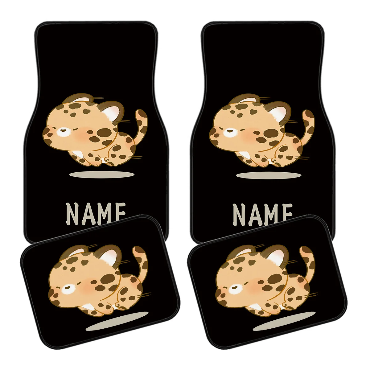 4pcs Customizable Name Car Mats Featuring A Cute Running Leopard Theme Design - The Perfect Gift For Men/Women - Easy To Clean A