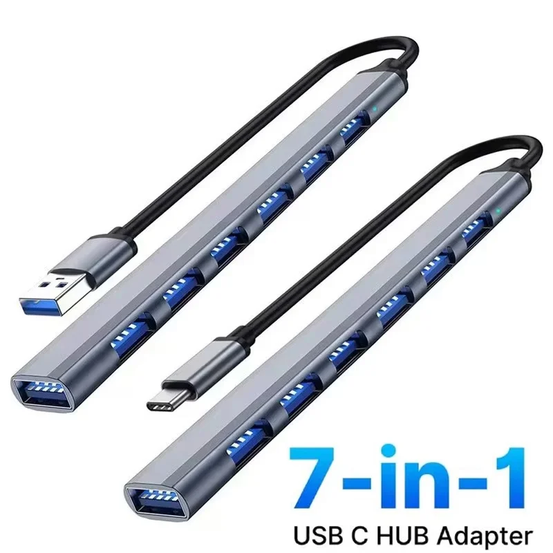 7 Ports USB 3.0 Type C Extender Hub 7-In-1 USB Splitter Docking Station U Disk TF SD Card Reader For MacBook Laptops PC Computer