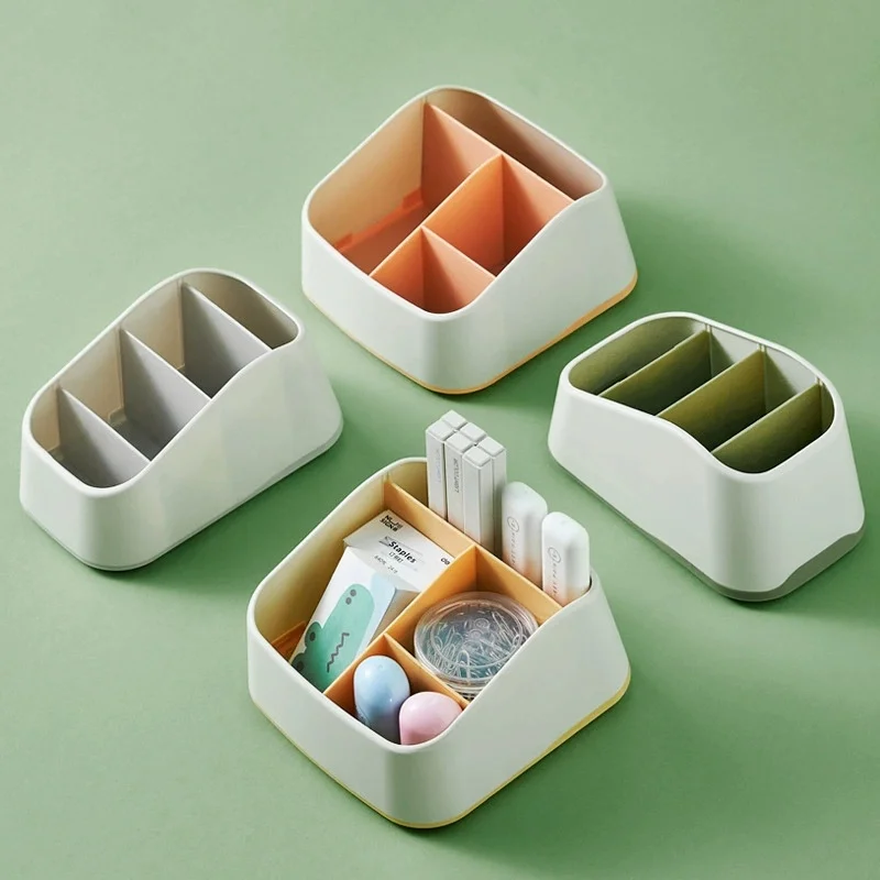 

Remote Control Holder 4 Slot Desktop Storage Box Tv Remote Control Phone Trapezoidal Basket Stationery Organizer Case Home