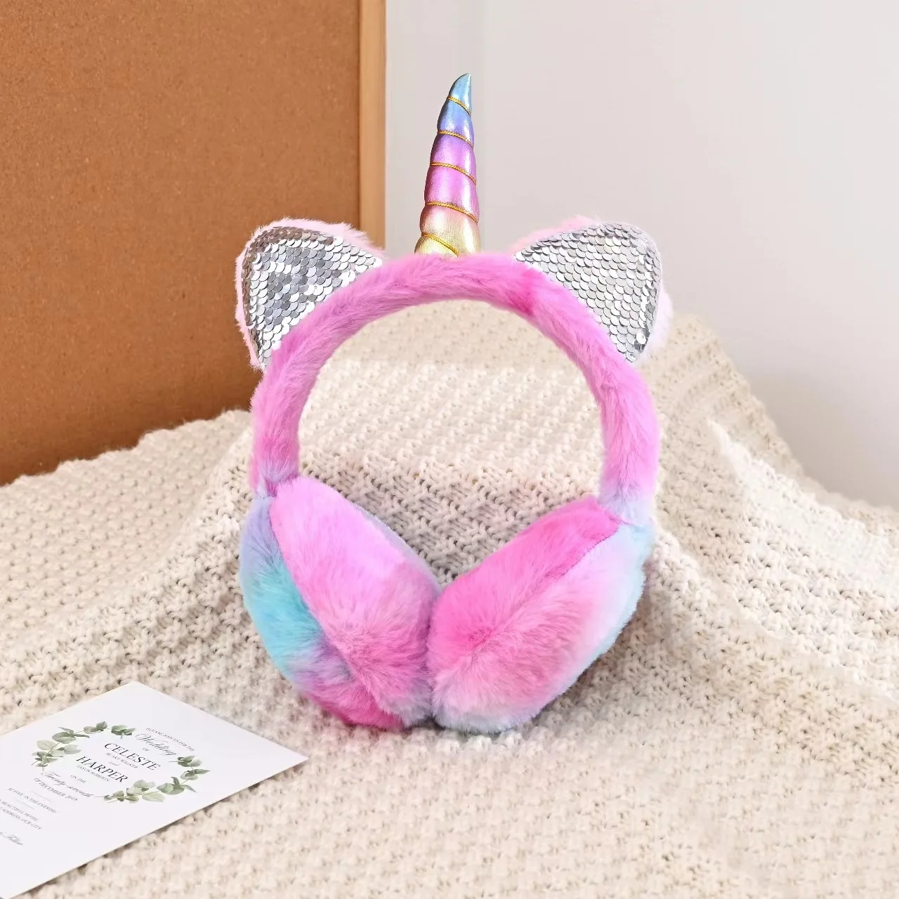 Lovely Unicorn Ears Winter Plush Earmuffs for Adult Kids Soft Fur Fluffy Thicken Warm Cold Protection Headband Foldable Earflap