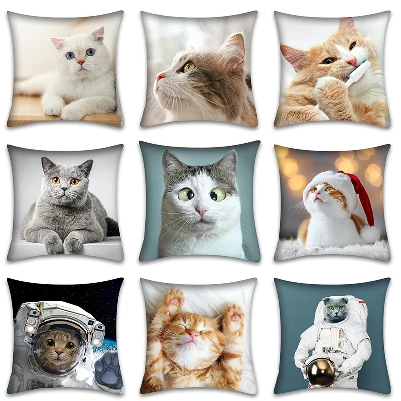 Cute Cat Pillowcase Anime Cartoon Animal Cushion Cover Sofa Home Decoration  Office  45x45cm pillow cases 40x40cm