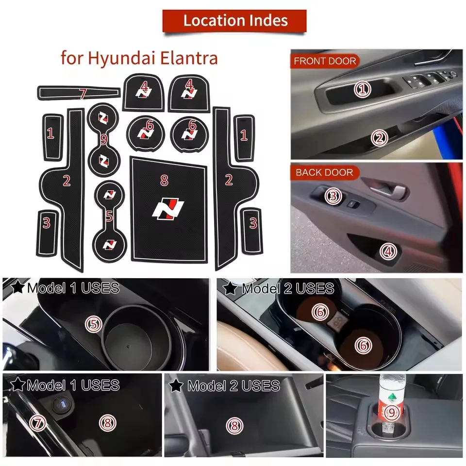 for Hyundai Elantra AVANTE 2021 2022 N Sports Style Gate Slot Mat Cup Holder Coaster Door Groove Pad Interior Accessories