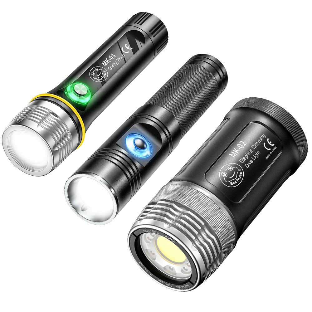 Seafrogs MK-02 MK-03 MK-05 MK-07 SF-L03 6000lm profissional lanterna mergulho subaquático luz estroboscópica