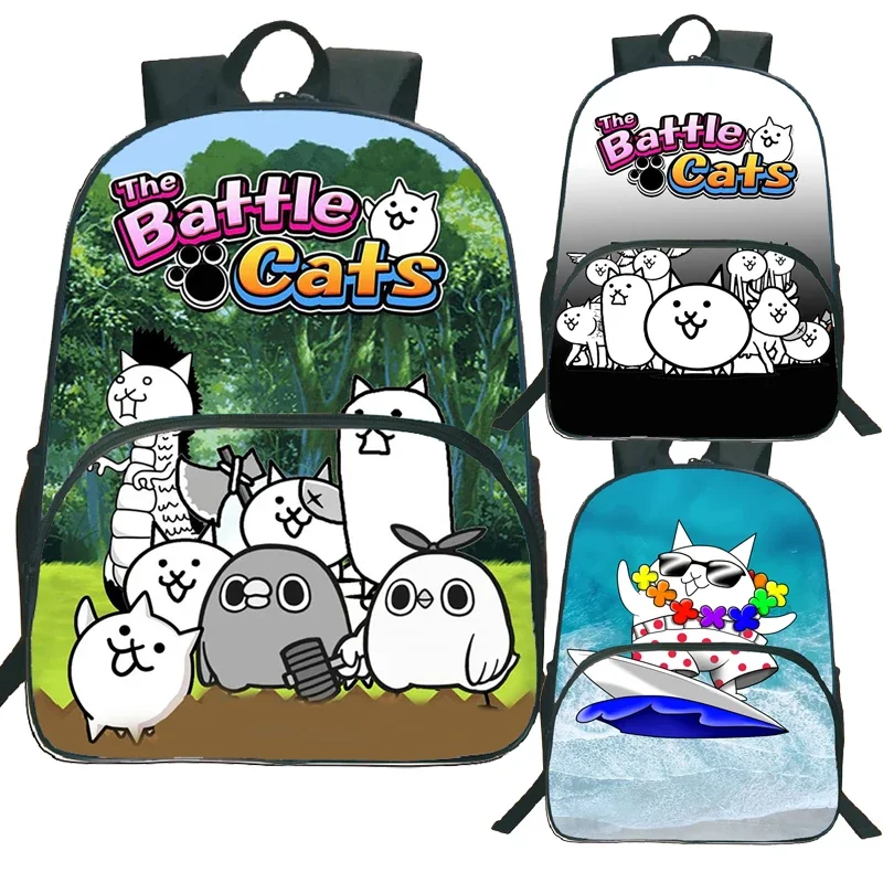 

Game The Battle Cats Backpack for Student Cartoon Back to School Mochila 16inch Boys Girls Kids 3D Knapsacks Chlidren Bookbags