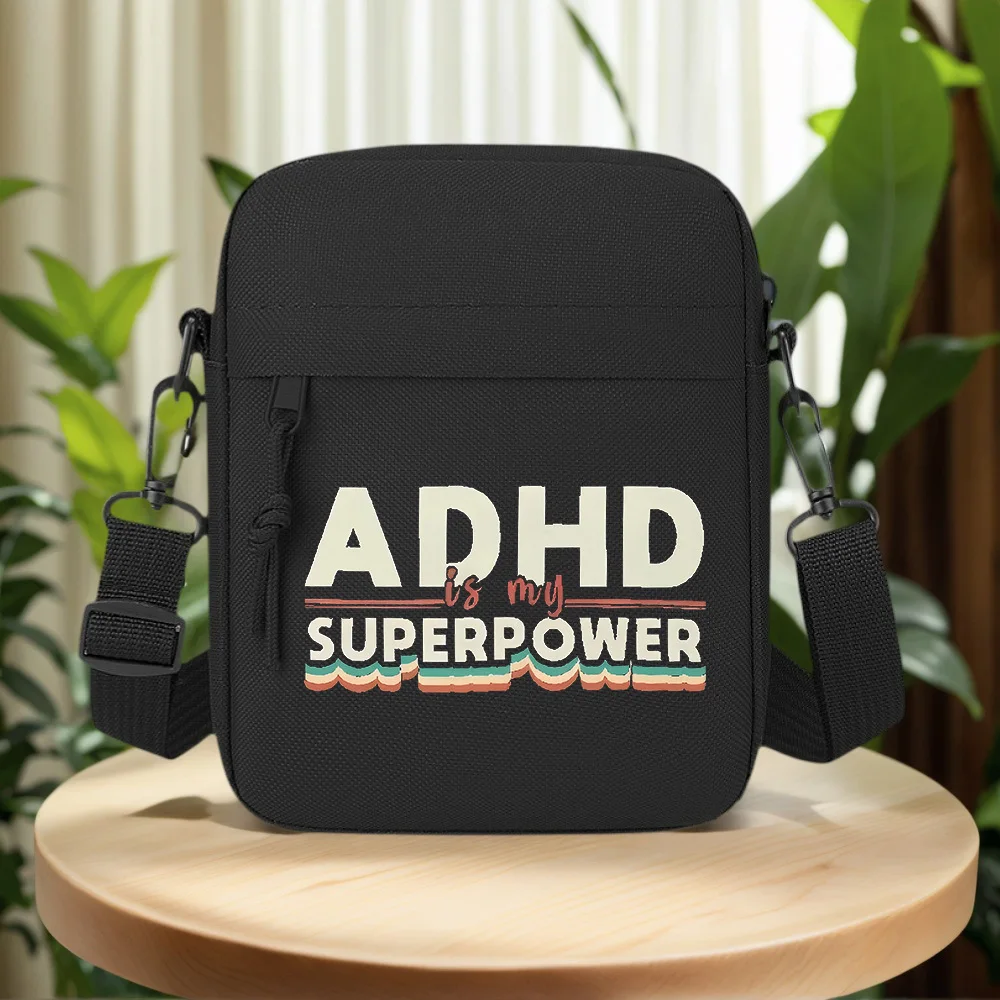 ADHD is superpower,creative design. Men Crossbody Bag Single Shoulder Women Cartoon Anime Film Printing Design Unisex