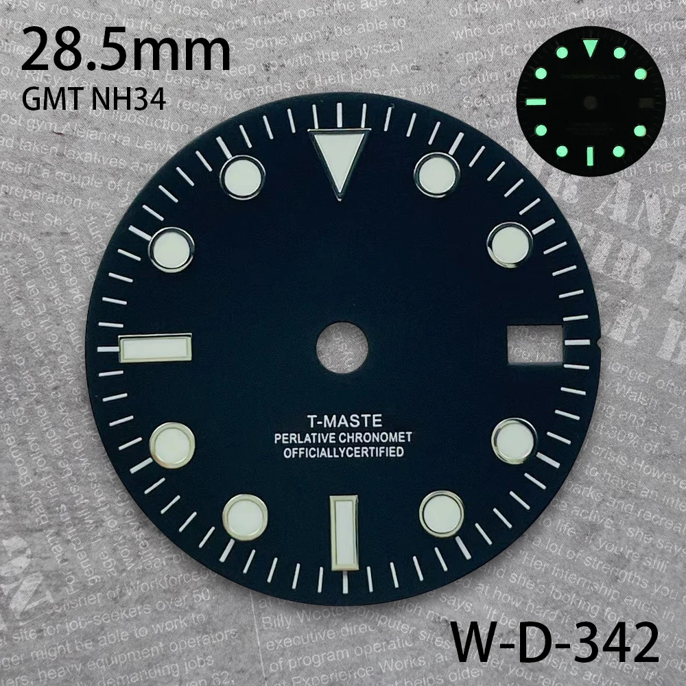 28.5 mm S Logo GMT Dial Suitable For NH34 Japan Movement Green Luminous Sunburst High Quality Watch Modification Accessories