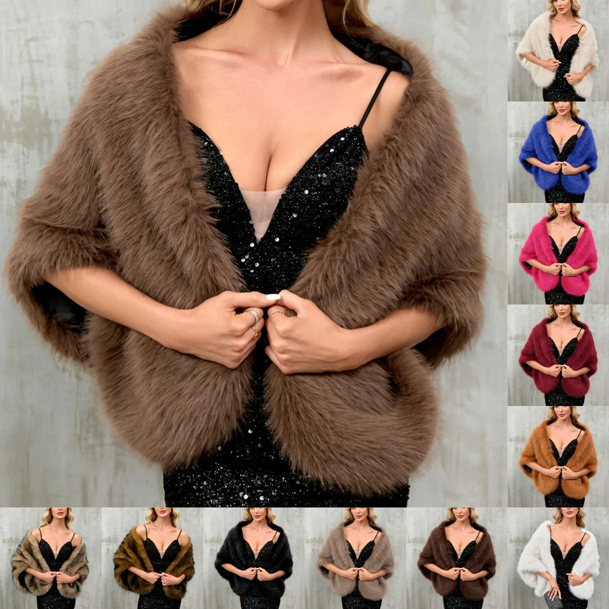 Women's Faux Fox Fur Cape Shawl Multi Color Available Windproof Warm Fleece Lined Fashionable Versatile Elegant Cloak Outerwear