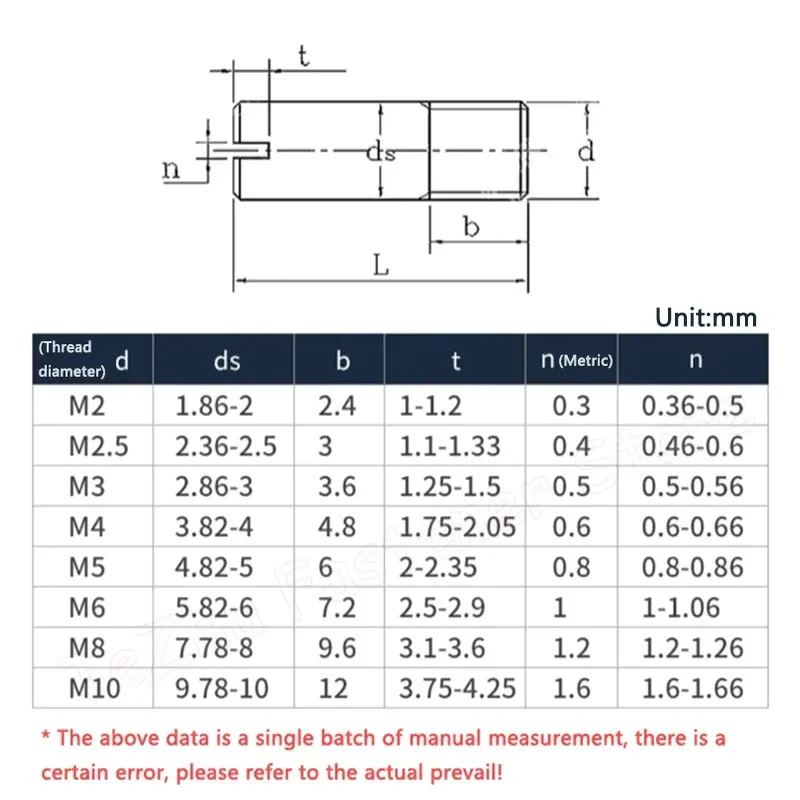 M2 M2.5 M3 M4 M5 M6 M8 M10 304 Stainless Steel Slotted Cylindrical Pin Screw One-Word Groove External Thread Positioning Pin