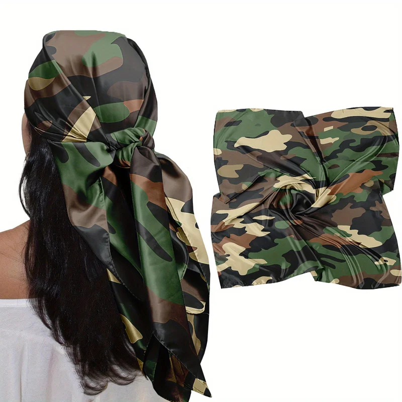 Camouflage Olive Drab Headscarf Women Square Hair Wrapped Large Handkerchief Neck Scarf Shawl Unisex Travel Accessory