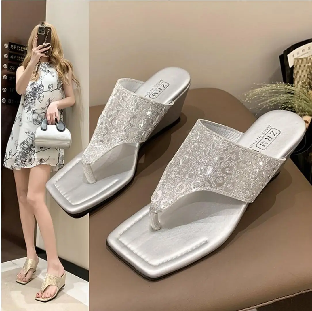 Summer Wedge Sandals Women New Clamp Foot Beach Shoes High Heel Casual Flip Flops Wedges Comfortable Slippers Daily Sandals