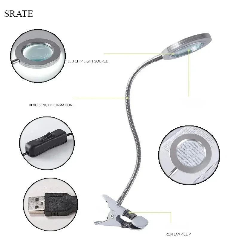 Desk Clip Illuminated Magnifying Glass with LED Lights Cold Beauty Nail Helping Hands Loupe Lamp LED 3x Flexible Table Magnifier