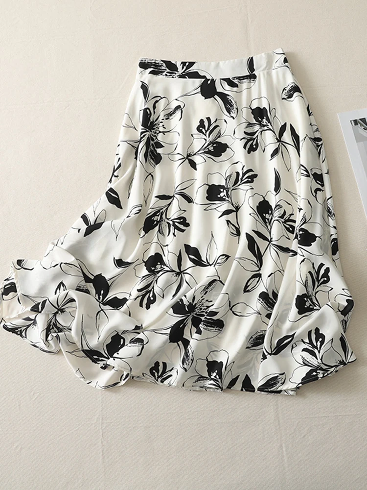 

Exquisite Printed Midi Skirt High Waist Pleated Temperament Versatile Short Skirt Spring Autumn 2025 New A-line Pleated Skirt