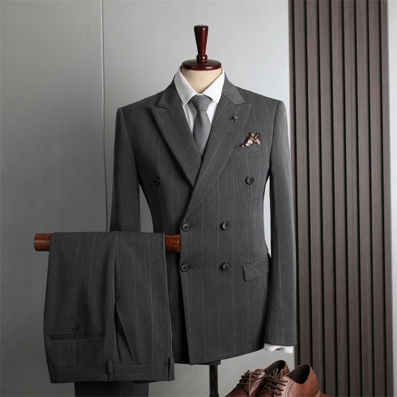 (14) Customized New Double-breasted Suit Suit, Men's Slim Groomsmen Suit, Business Casual Wedding