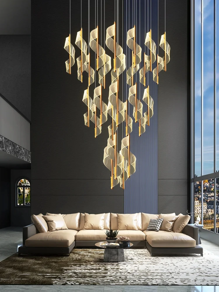 

Modern LED Staircase Chandelier Living Room Villa Hall Light Luxury Long Line Spiral Duplex Building Nordic Simple Chandelier