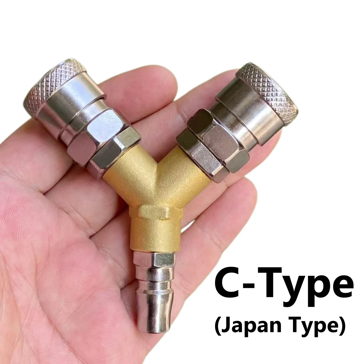 C-Type (Japan Type) Air Hose Splitter Y Shape 1 To 2 Ways Pneumatic Manifold Distributor With Quick Connect Coupler