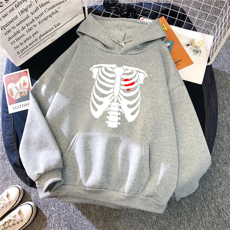 Y2K Fashion Hoodies for Woman Human Skeleton Print Hooded Sweatshirts 2025 Girls All Season Daily Casual Fashion Loose Pullover