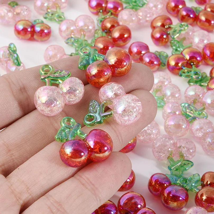 10pcs Cute Cartoon Fruit Pendant 3D Gentle Little Girl Pendants Red Pink Cherry Broken Feeling Gloss Diy Necklace Accessories