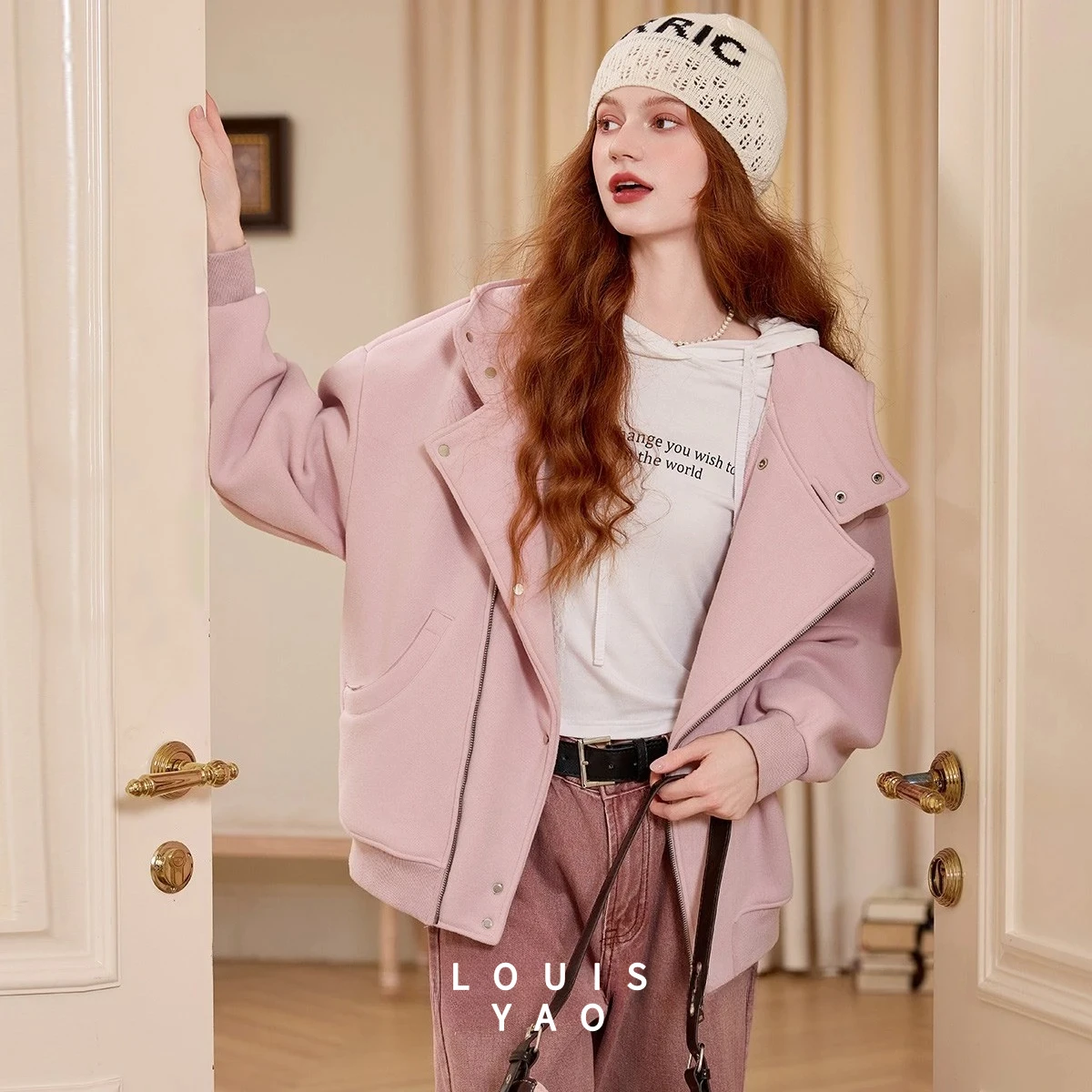 

LOUISYAO пальто на молнии с капюшоном на флисовой подкладке, зимнее повседневное пальто 2025, стильный дизайн, практичный кардиган с карманами, топ, шикарная одежда