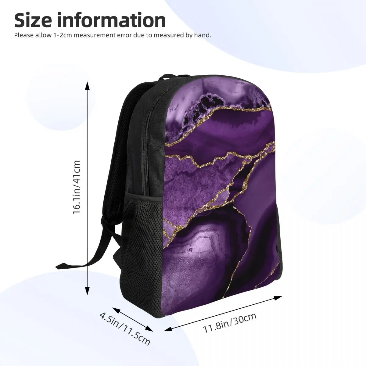 Purple Faux Marble Abstract Landscap Student Backpack School Bag Hiking Travel Daypack Men Women Fashion Bookbag Shoulder Bags