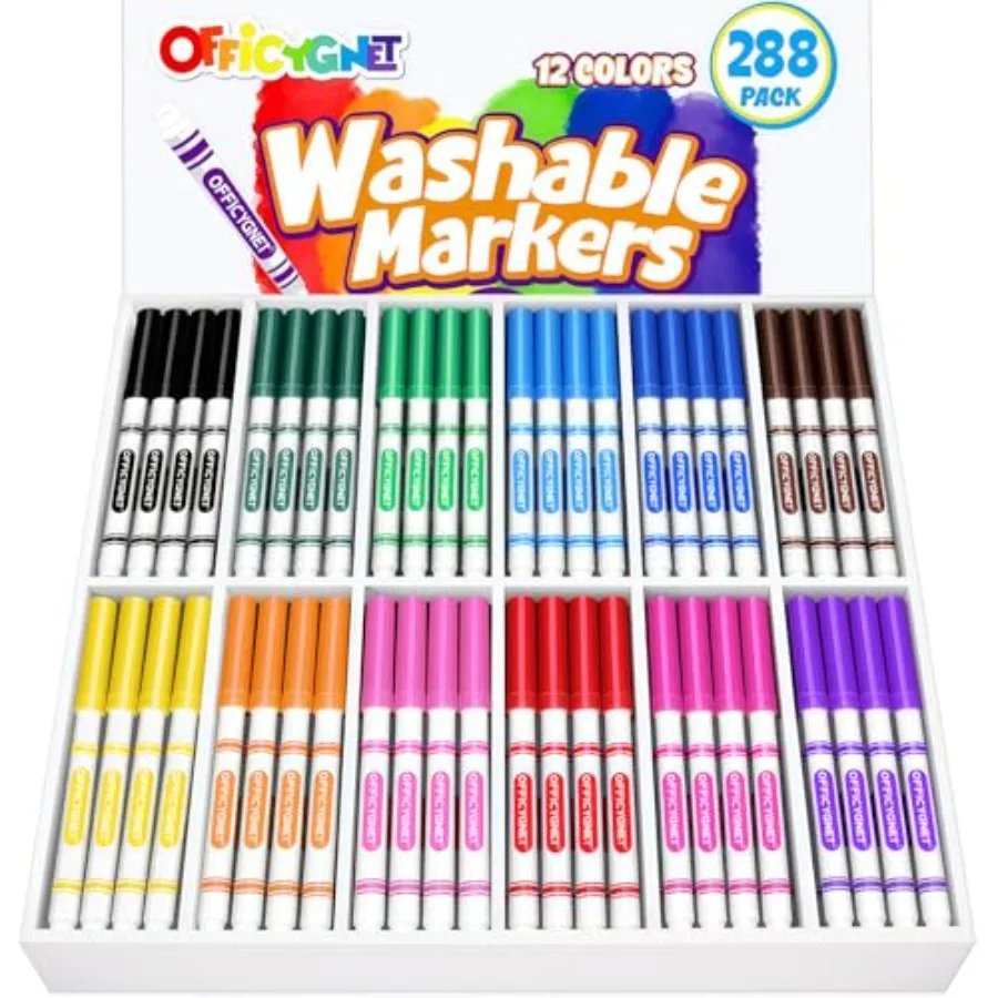 

Набор из 288 моющихся маркеров для рисования, тонкие маркеры в ассортименте из 12 цветов, с коническим наконечником, для школы