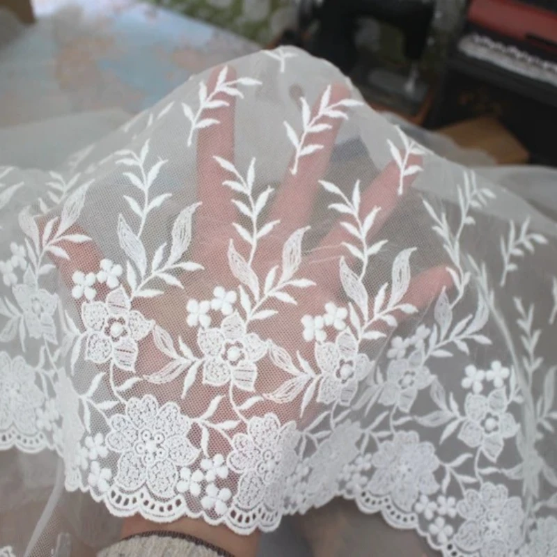 33,5 cm breites, mit Blumen besticktes Spitzenband zur Dekoration von Kleidern, Kleidung, DIY-Bastelbedarf, Handarbeiten, Nähzubehör – Detail 2