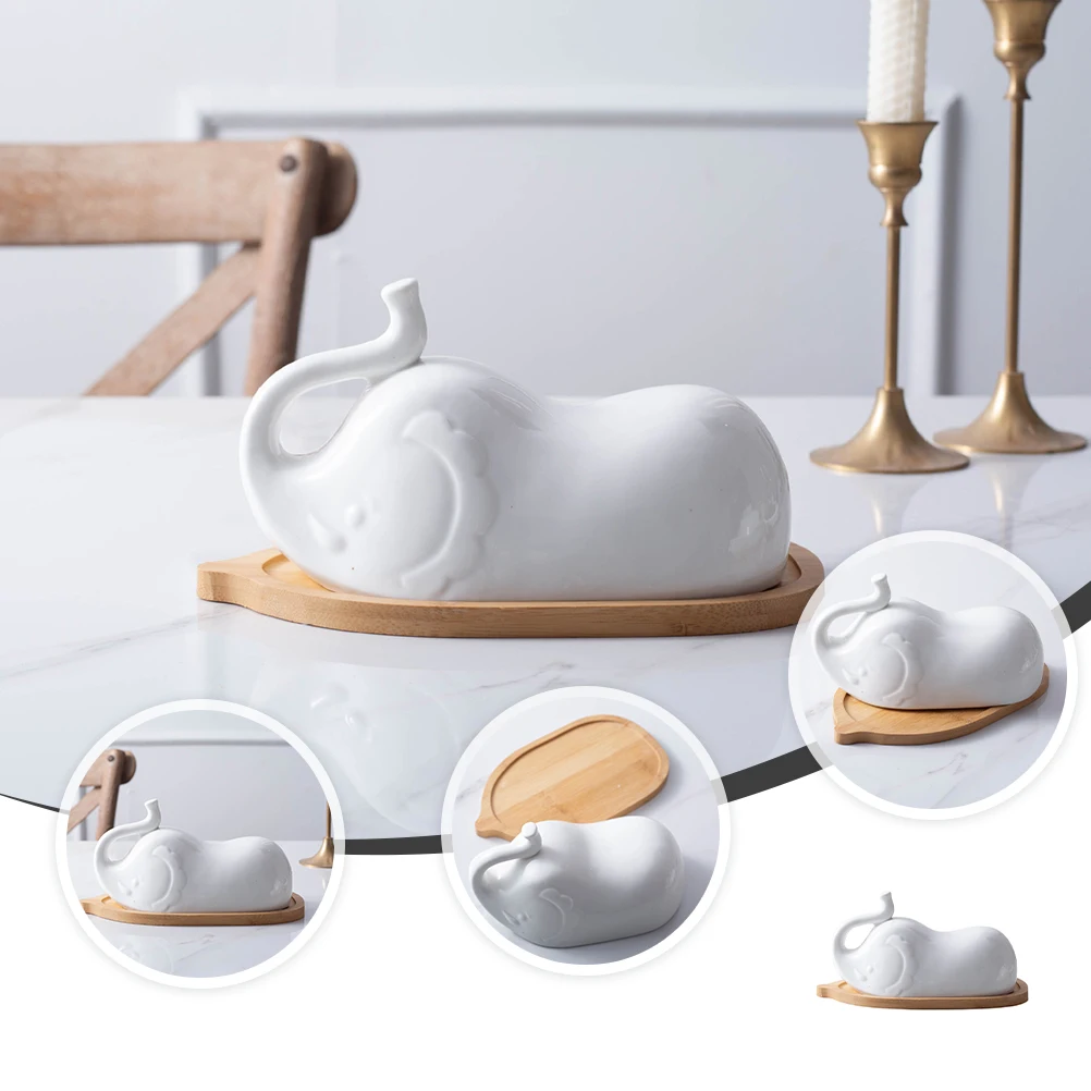 

Ceramic Butter Plate with Lid Retro Small Elephant Saver Kitchen Tray Cheese Serving Container Household Tableware