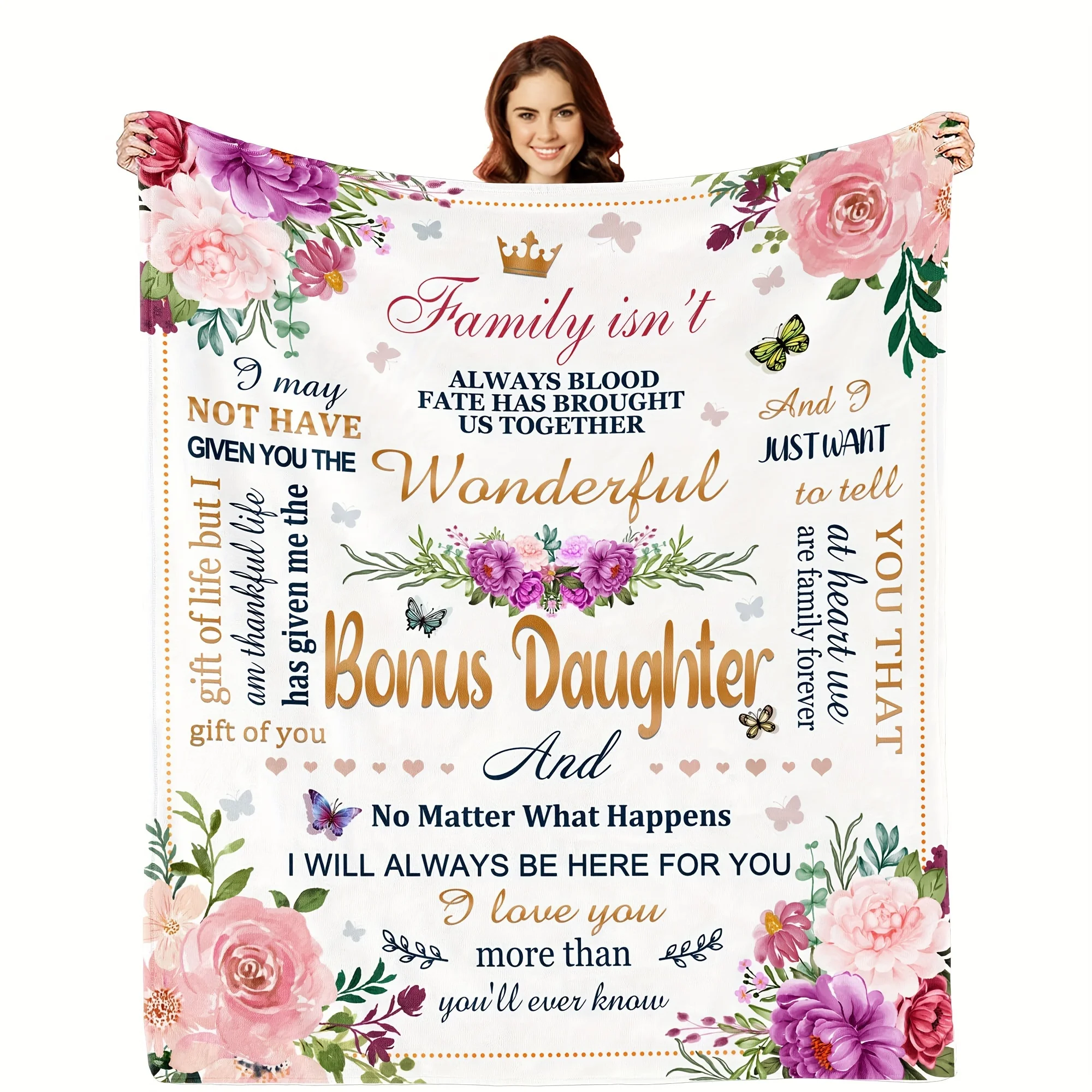 Festive Family Love Letter Throw Blanket: A Heartfelt Gift for Your Bonus Daughter - Perfect for Any Season