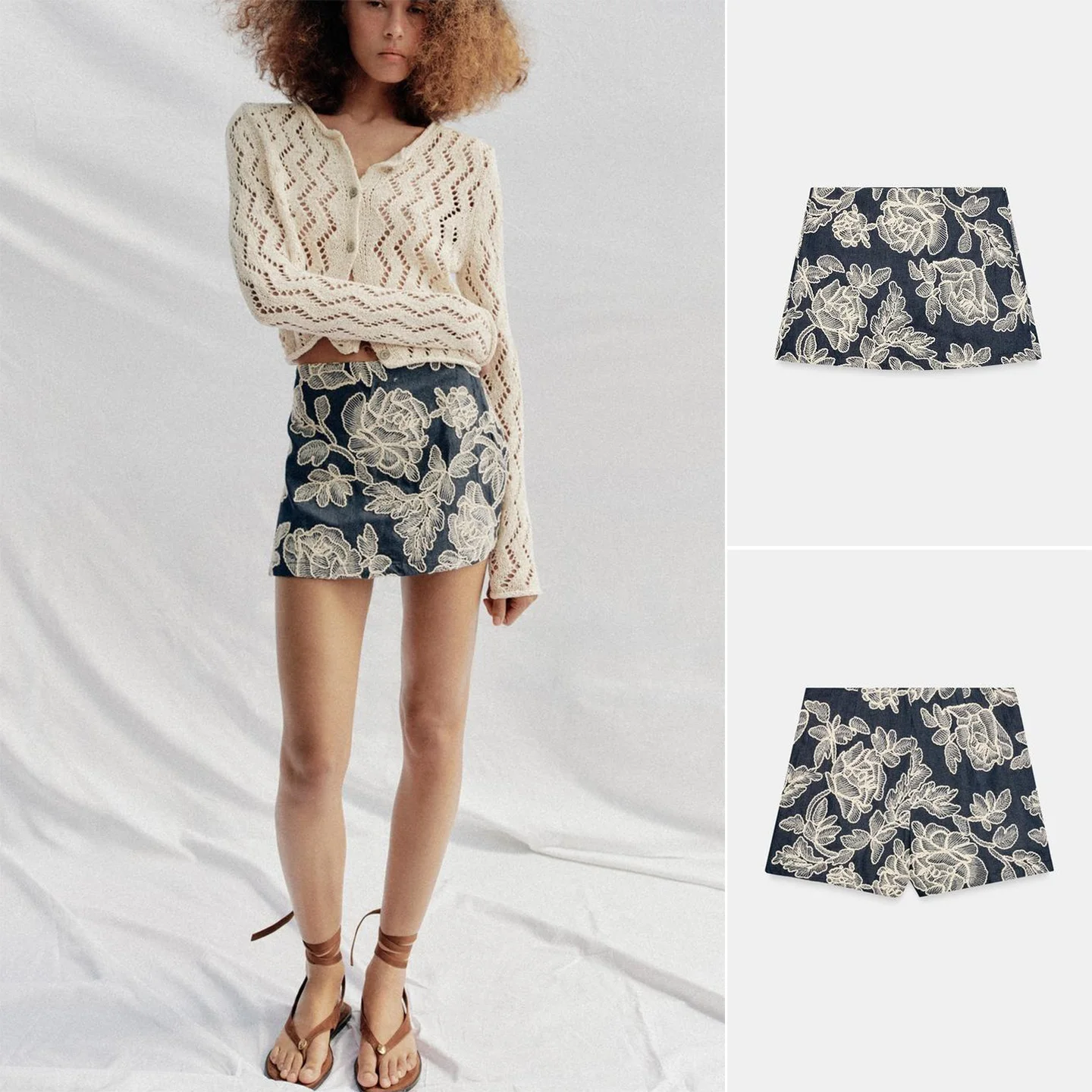 

Summer New Women's Casual Style Zipper Color Block Flower Embroidery A-Line Skirt Pants Standard Fit Polyester Fiber
