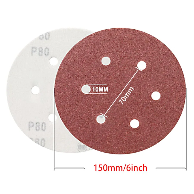 150mm 6 in 6 Hole Aluminum Oxide Sanding Discs Red Sandpaper for Wood Metal Grinding Polishing Tool, Grit 40-2000#, Hook & Loop