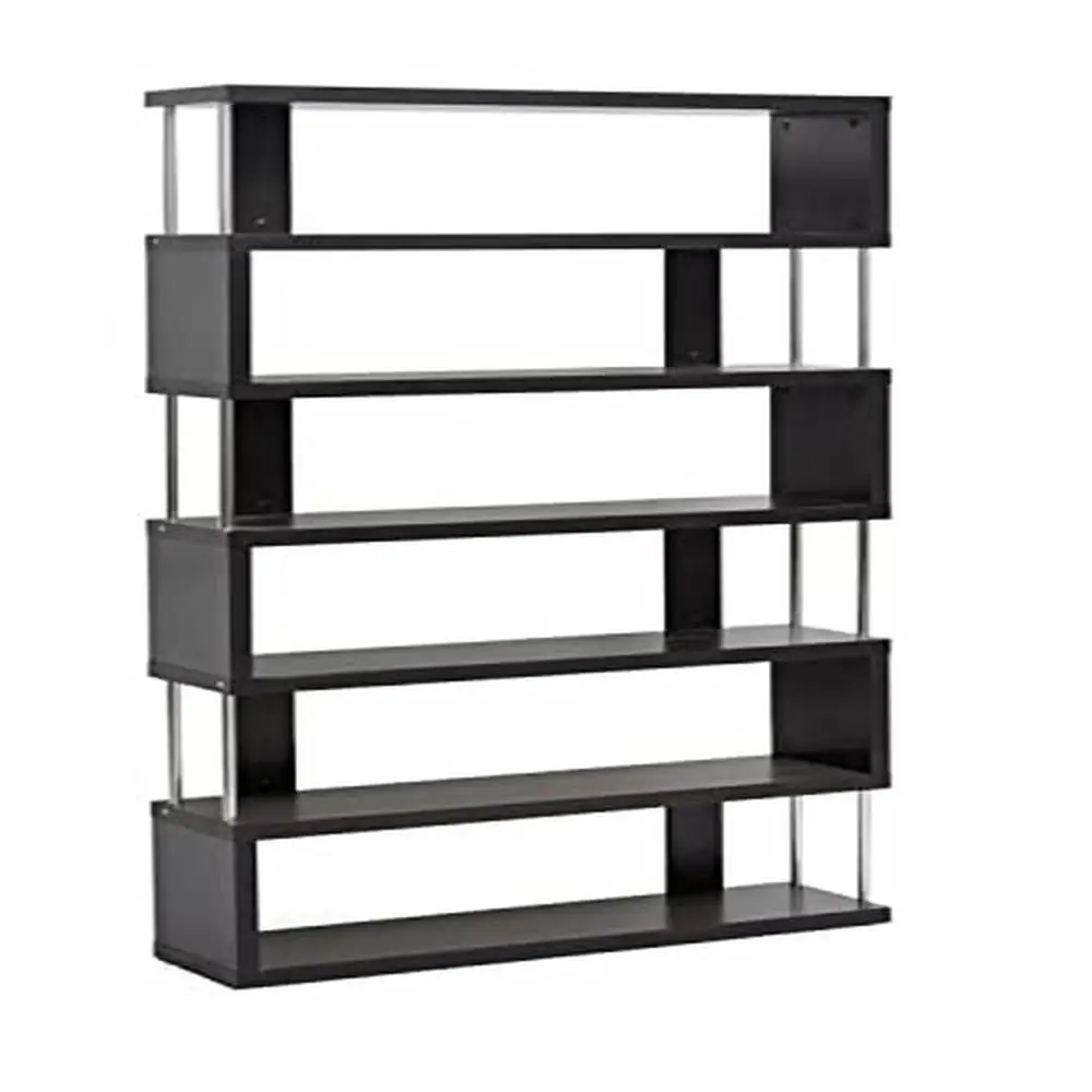 

Urban Modern 6-Tier Bookshelf Dark Brown Sturdy Wall-Mounted S-Shaped Storage