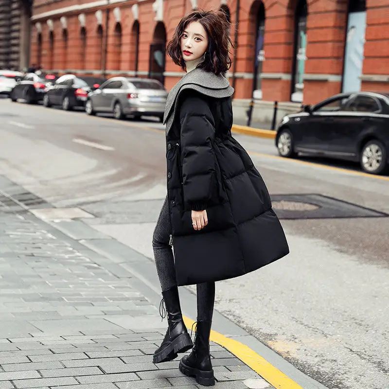 ドールカラー ウエストシェイプ ダウンジャケット レディース ミドル～ロング丈 膝丈 2025年新作 人気 ホワイトダックダウンジャケット