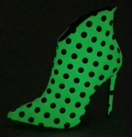 Noctilucent Glow-in-the-Dark Dot Snakeskin Leather Ankle Boots V Neck Pointed Toe 10/12 CM Thin Heels Short Booties Women