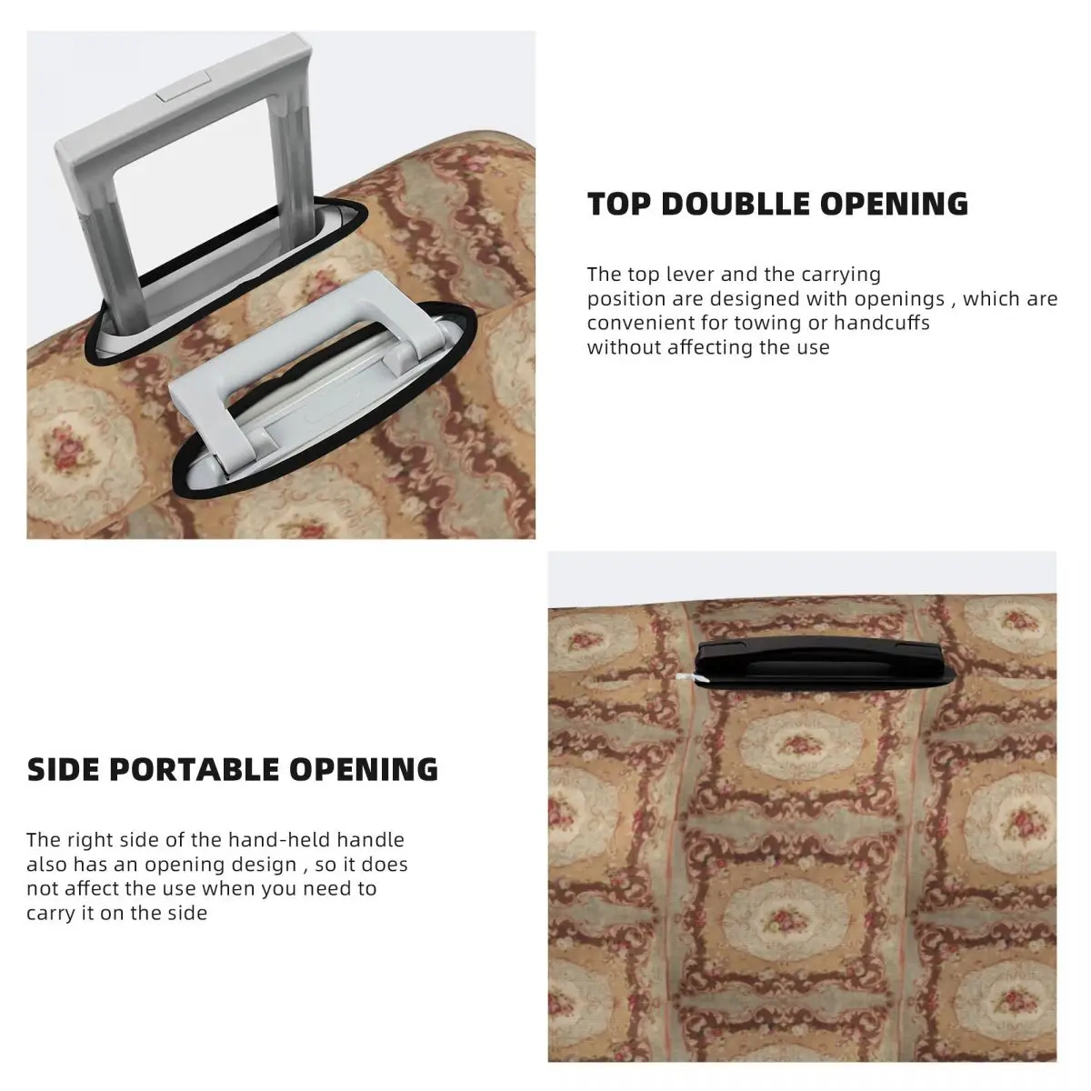 앤티크 로즈 꽃무늬 프랑스 오부송 러그 프린트 가방 커버 보호 탄성 여행용 수하물 보호 커버 (18-32인치)