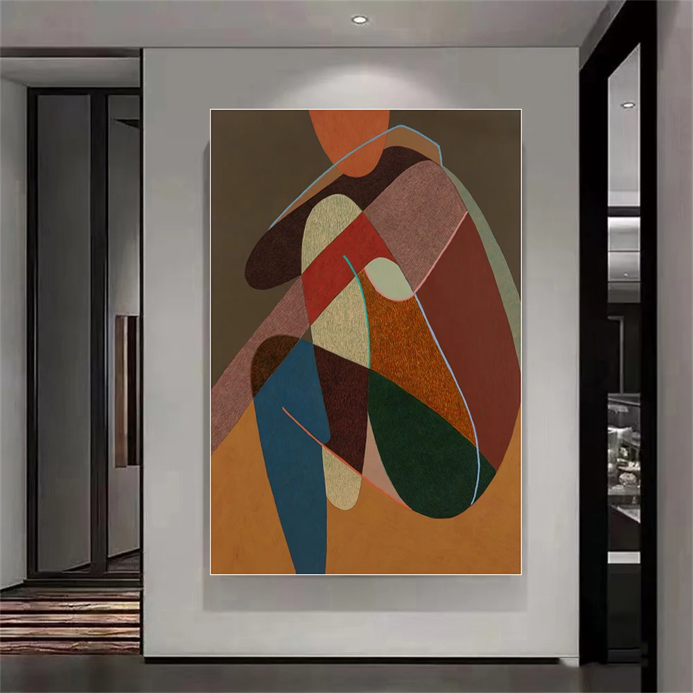 

Ручная роспись, абстрактная фигуративная картина маслом, оригинальное современное геометрическое настенное искусство, декор на холсте для гостиной и спальни