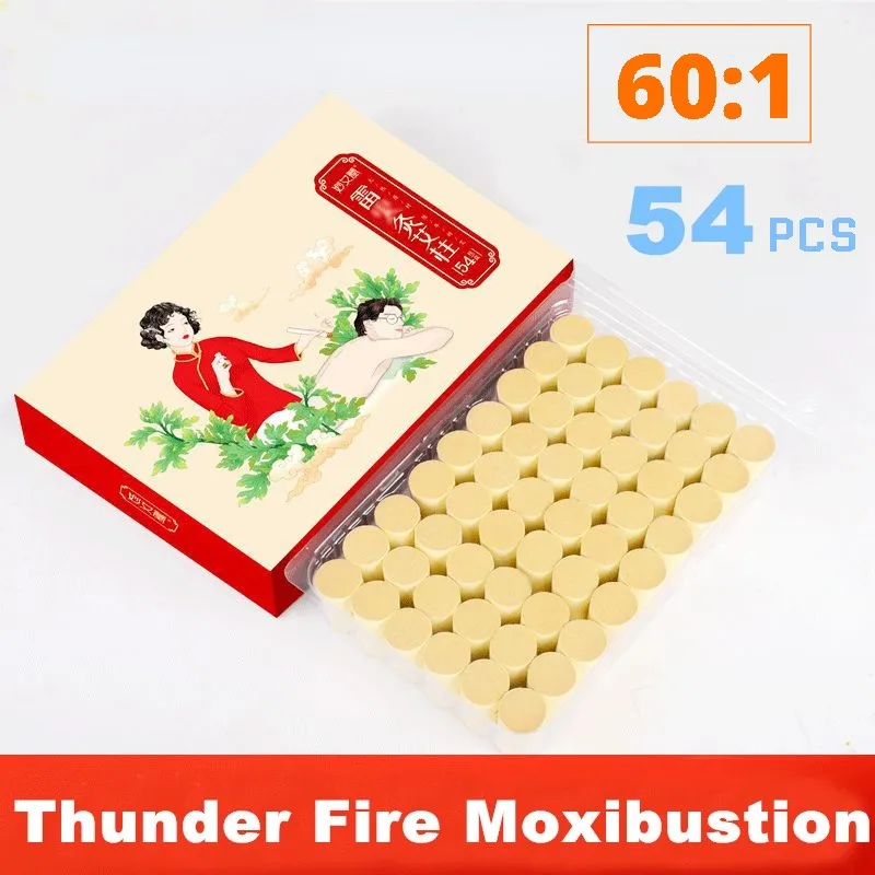 

54Pcs/Box 20*33mm Chinese Thunder Fire Moxibustion Acupuntura Therapy Thickened Moxa Sticks Suitable Big Roller Heating Burner