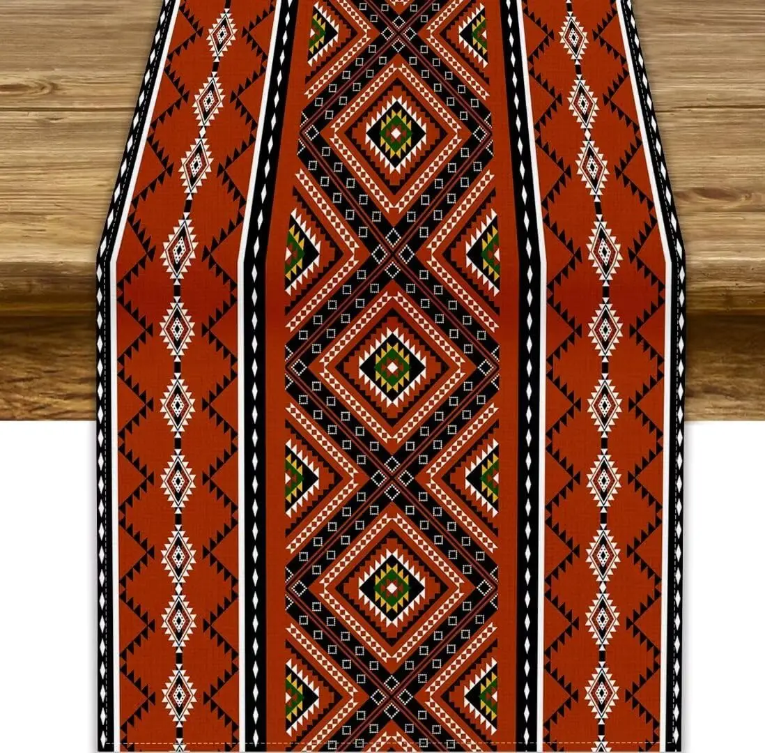Aztec Ethnic Oriental Geometric Linen Table Runner Dresser Scarf Decor Navajo Orange Red Printed Table Runners Home Decorations