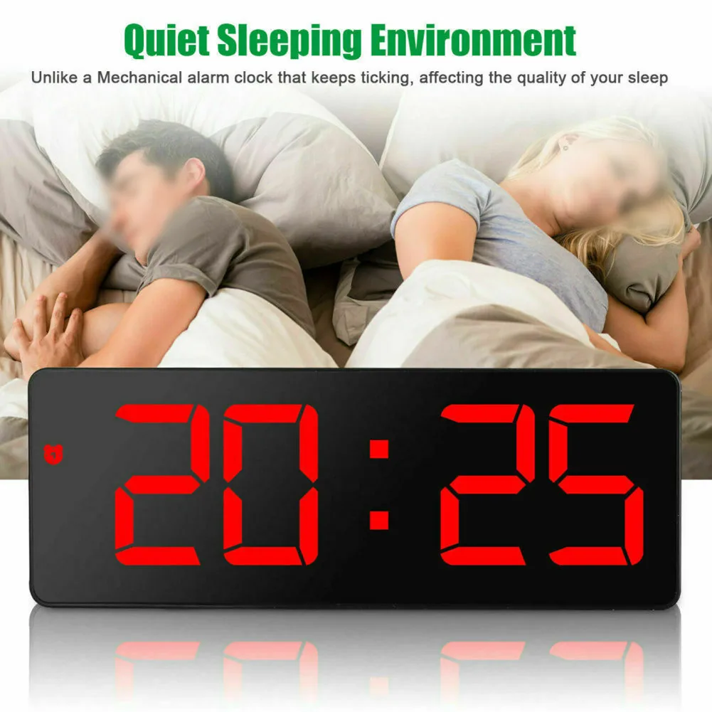 LED Digital Electronic Desktop Clock Snooze Mirror Alarm Clock Voice Control Time Temperature Display Table Home Decoration