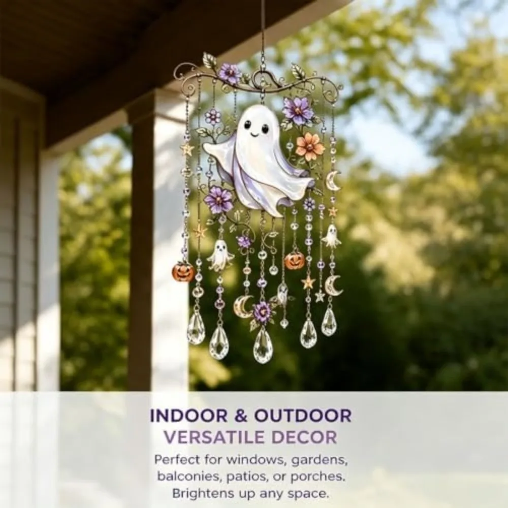 Halloween Themed Crystal Wind Chime Hanging Chain Faceted Teardrops Hanging Ornament Bead Accents Stained Glass Glass Suncatcher
