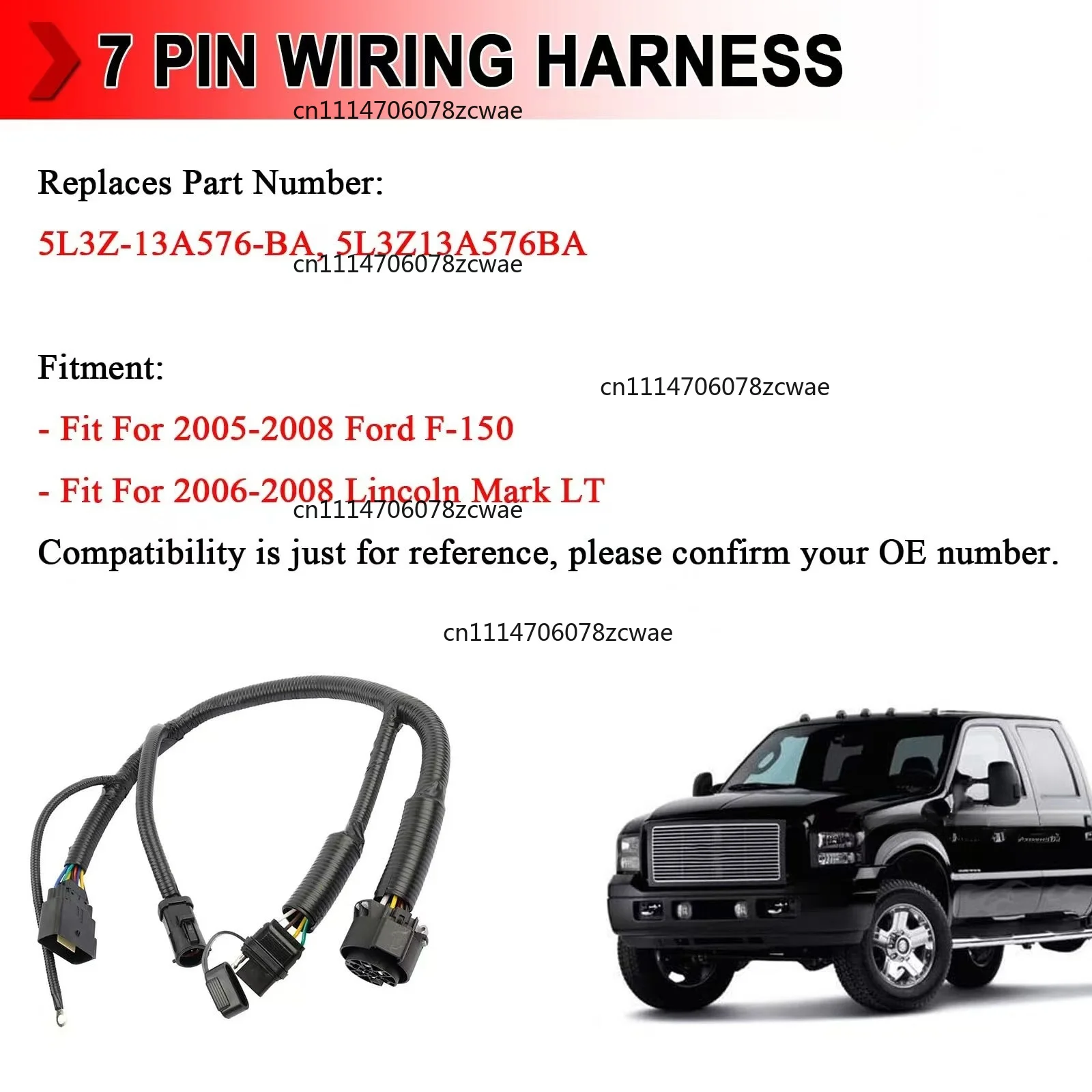 7 Pin Trailer Tow Wiring Connector, Replace OE 5L3Z13A576BA 5L3Z-13A576-BA, Auto Towing Plug Socket Accessories