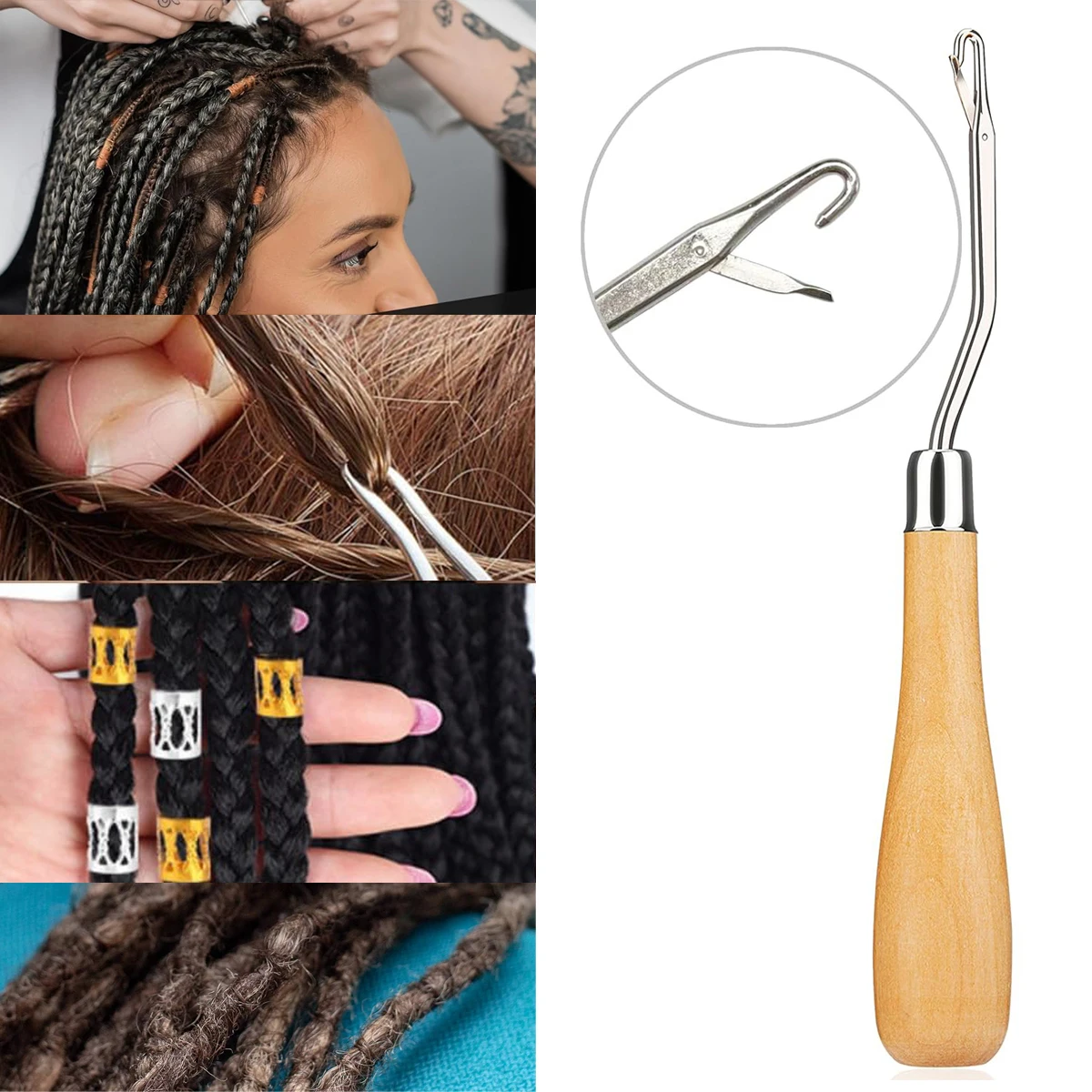 1Pc Crochet Needle Dreadlocks Knitting Crochet Hooks Needle Hair Extension Wooden Handle Wig Braiding Weaving Hair Tool