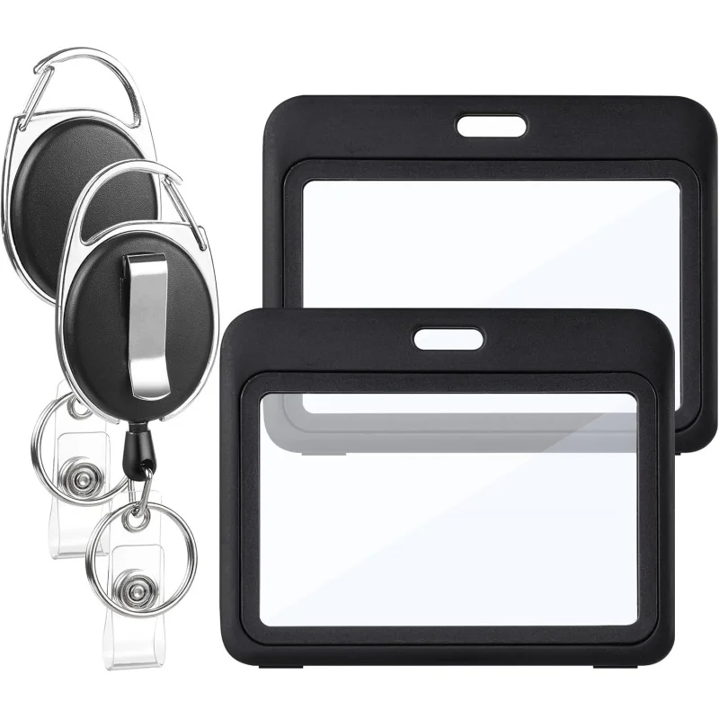 2 Pack of Badge Holders with Retractable Clip, Heavy-Duty Reel with Double-Sided Window, Horizontal ID Badge holder,Suitable for