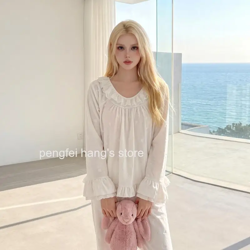 Women Island Velvet Pajamas Autumn Winter Warm Butterfly Jacquard Double Sided Fleece Homewear French Cute Long Sleeve Sleepwear